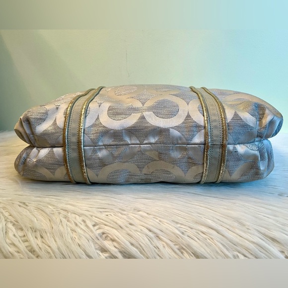 Coach Poppy Signature Silver Jacquard Large Designer Tote Shoulder Bag - Picture 5 of 9